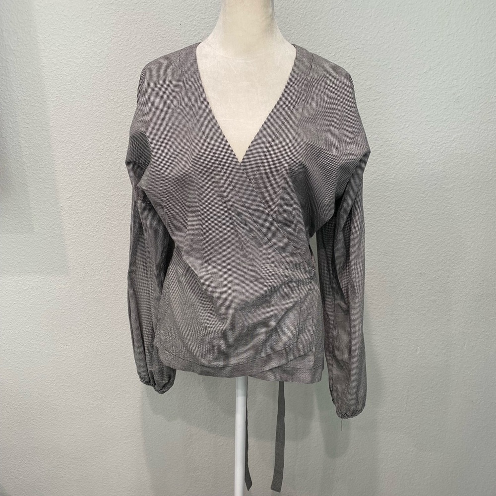 Mona Thalheimer Black White Check Wrap Blouse  Sz Small